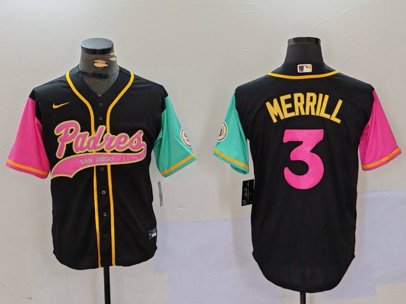 Men San Diego Padres #3 Merrill Black Joint Name 2024 Nike MLB Jersey style 5